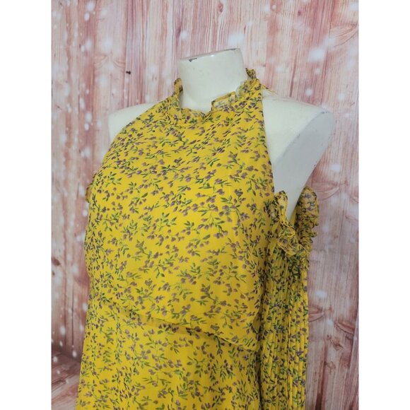 Sam Edelman Avec Les Filles Dress Frilly Ruffle Floral Cottagecore Yellow Size 8 - Picture 2 of 13